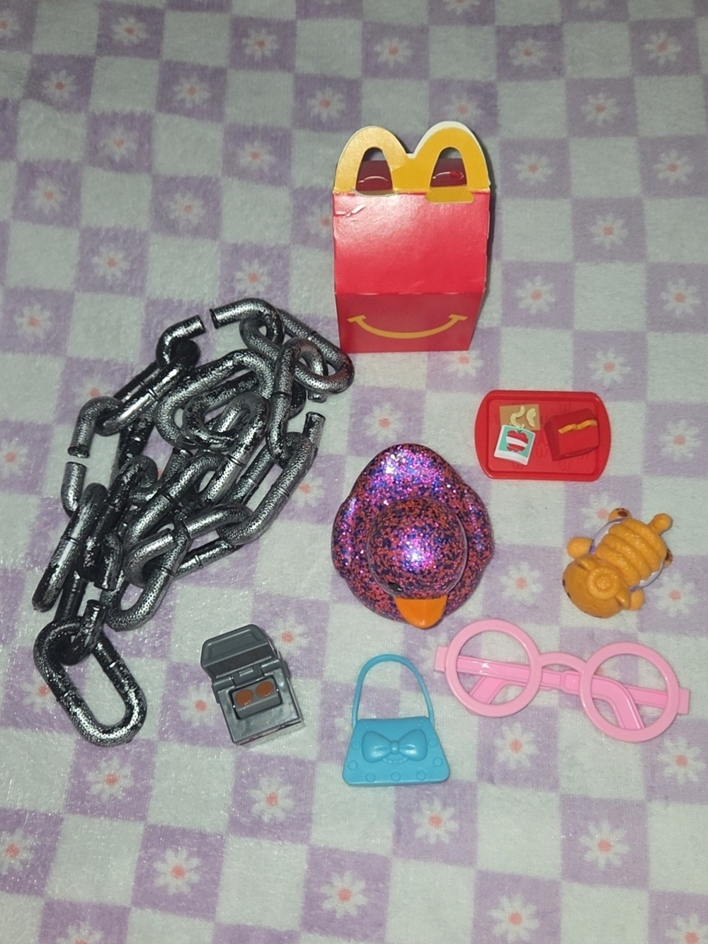 McDonald's Red Happy Meal Toy Accessory Set with Pink Glasses & Blue Purse